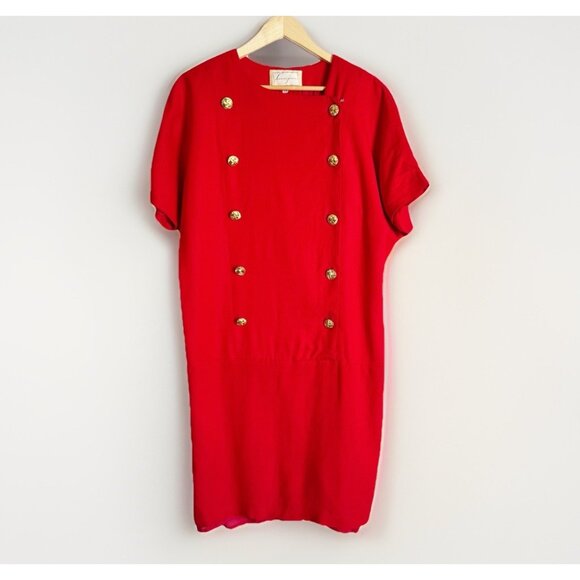 Vintage Spenser Jeremy Women’s Sailor Midi Shift Dress 14 Red Gold Buttons - Picture 3 of 9